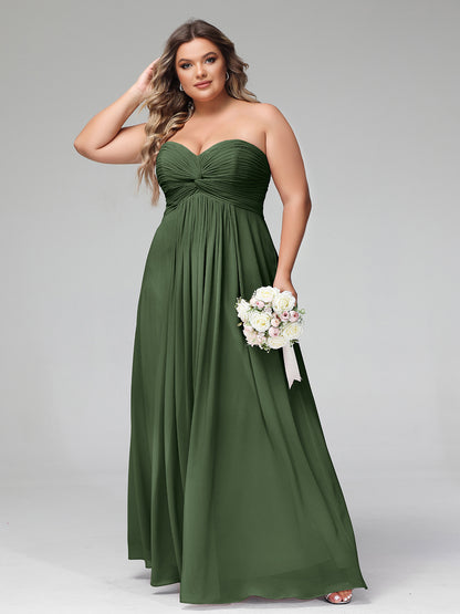 Vestidos de chiffon imperio sin tirantes con escote en corazón Verde Oliva Tallas Grandes