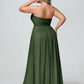 Vestidos de chiffon imperio sin tirantes con escote en corazón Verde Oliva Tallas Grandes
