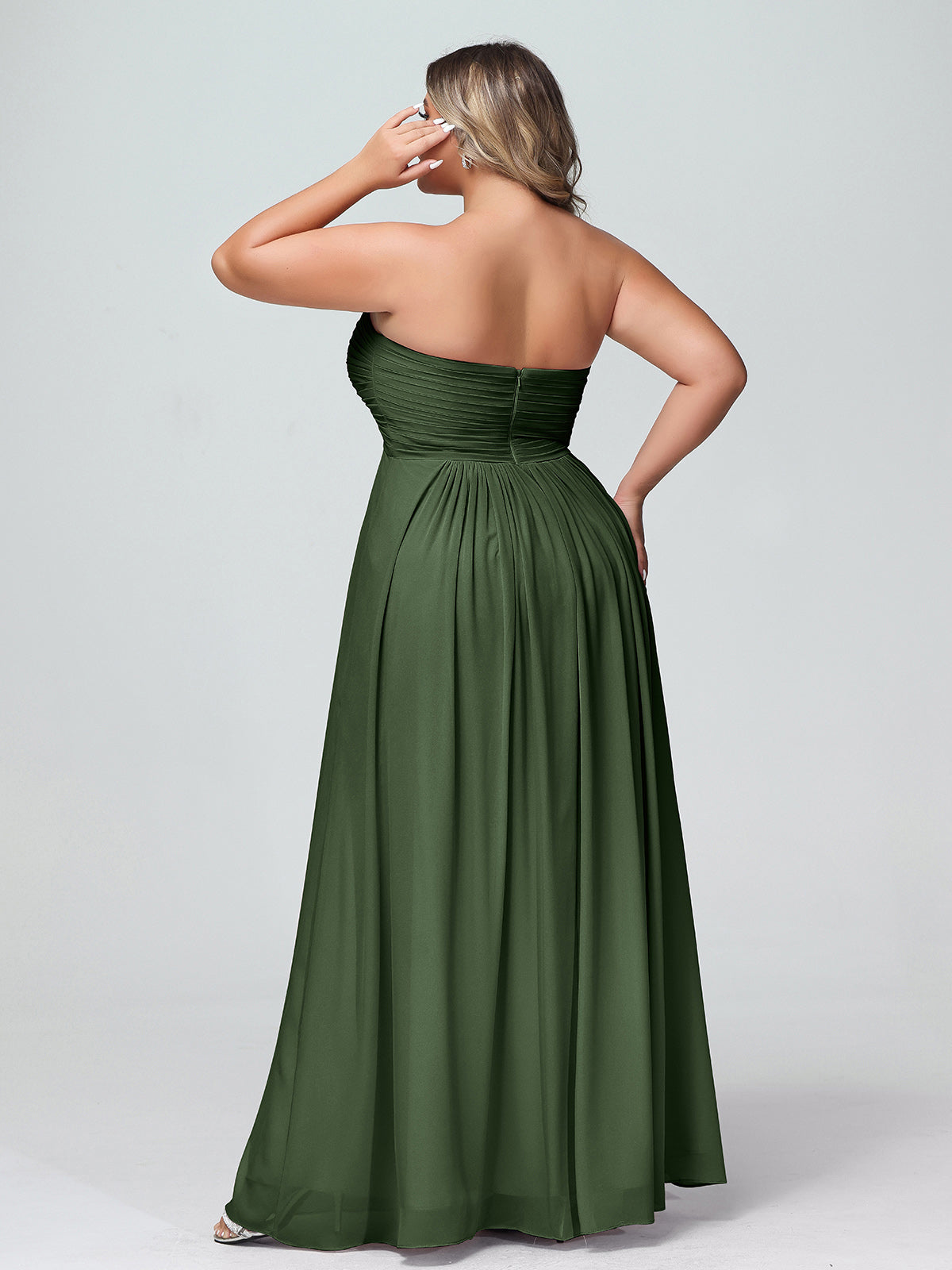 Vestidos de chiffon imperio sin tirantes con escote en corazón Verde Oliva Tallas Grandes