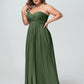 Vestidos de chiffon imperio sin tirantes con escote en corazón Verde Oliva Tallas Grandes