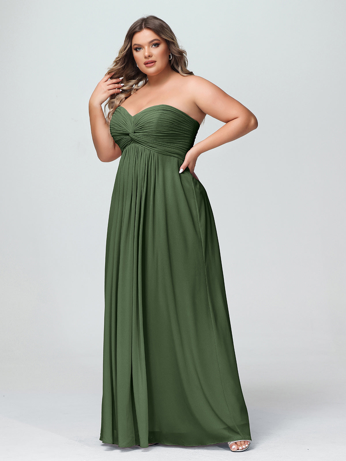 Vestidos de chiffon imperio sin tirantes con escote en corazón Verde Oliva Tallas Grandes