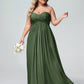 Vestidos de chiffon imperio sin tirantes con escote en corazón Verde Oliva Tallas Grandes