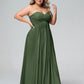 Vestidos de chiffon imperio sin tirantes con escote en corazón Verde Oliva Tallas Grandes