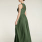 Vestido sencillo de chiffon estilo halter con abertura Verde Oliva Tallas Grandes