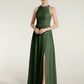 Vestido sencillo de chiffon estilo halter con abertura Verde Oliva Tallas Grandes