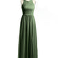 Vestido sencillo de chiffon estilo halter con abertura Verde Oliva Tallas Grandes