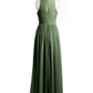 Vestido sencillo de chiffon estilo halter con abertura Verde Oliva Tallas Grandes