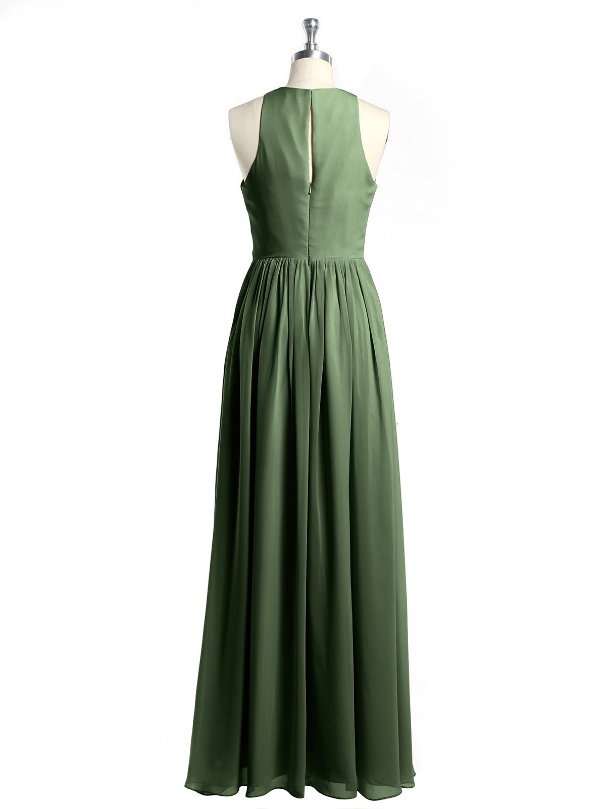 Vestido sencillo de chiffon estilo halter con abertura Verde Oliva Tallas Grandes