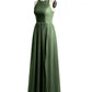 Vestido sencillo de chiffon estilo halter con abertura Verde Oliva Tallas Grandes