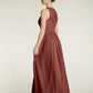 Vestido sencillo de chiffon estilo halter con abertura Terracota Tallas Grandes