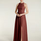 Vestido sencillo de chiffon estilo halter con abertura Terracota