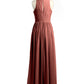 Vestido sencillo de chiffon estilo halter con abertura Terracota