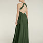 Vestidos de chiffon estilo halter con cuerpo plisado Verde Oliva Tallas Grandes