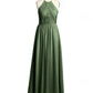 Vestidos de chiffon estilo halter con cuerpo plisado Verde Oliva Tallas Grandes