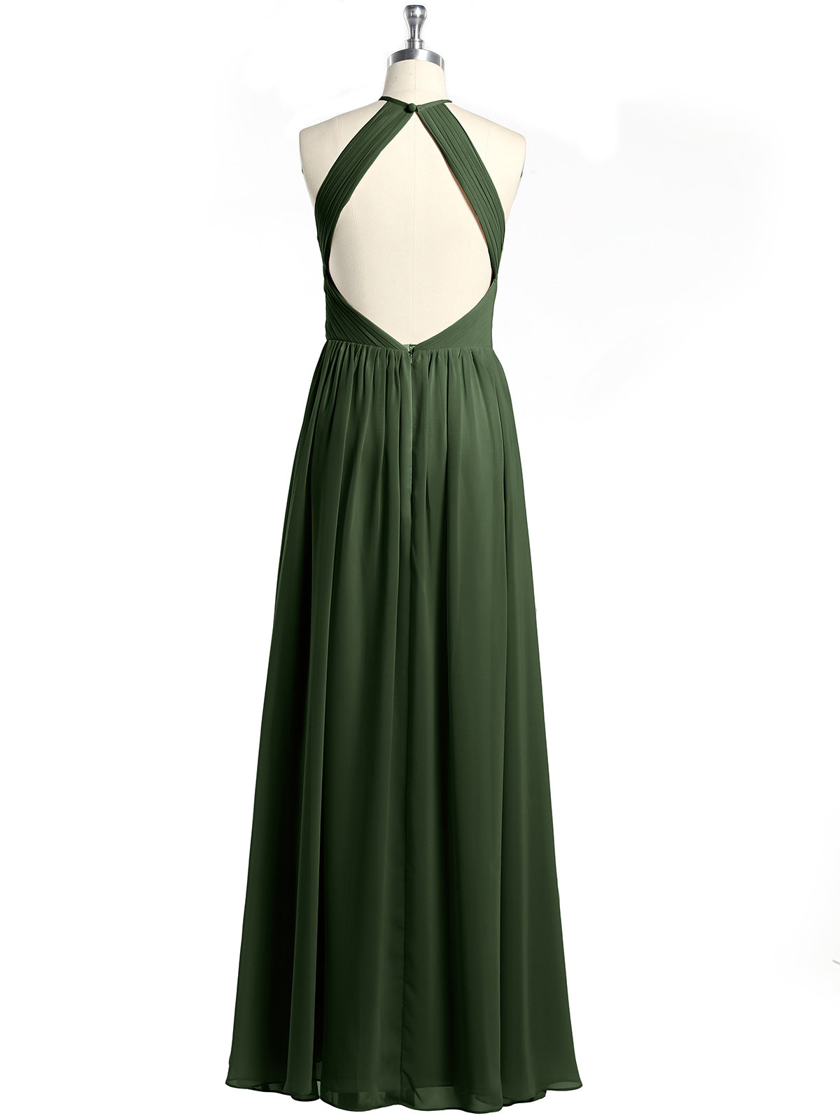 Vestidos de chiffon estilo halter con cuerpo plisado Verde Oliva Tallas Grandes