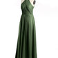 Vestidos de chiffon estilo halter con cuerpo plisado Verde Oliva Tallas Grandes