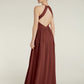 Vestidos de chiffon estilo halter con cuerpo plisado Terracota