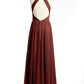 Vestidos de chiffon estilo halter con cuerpo plisado Terracota