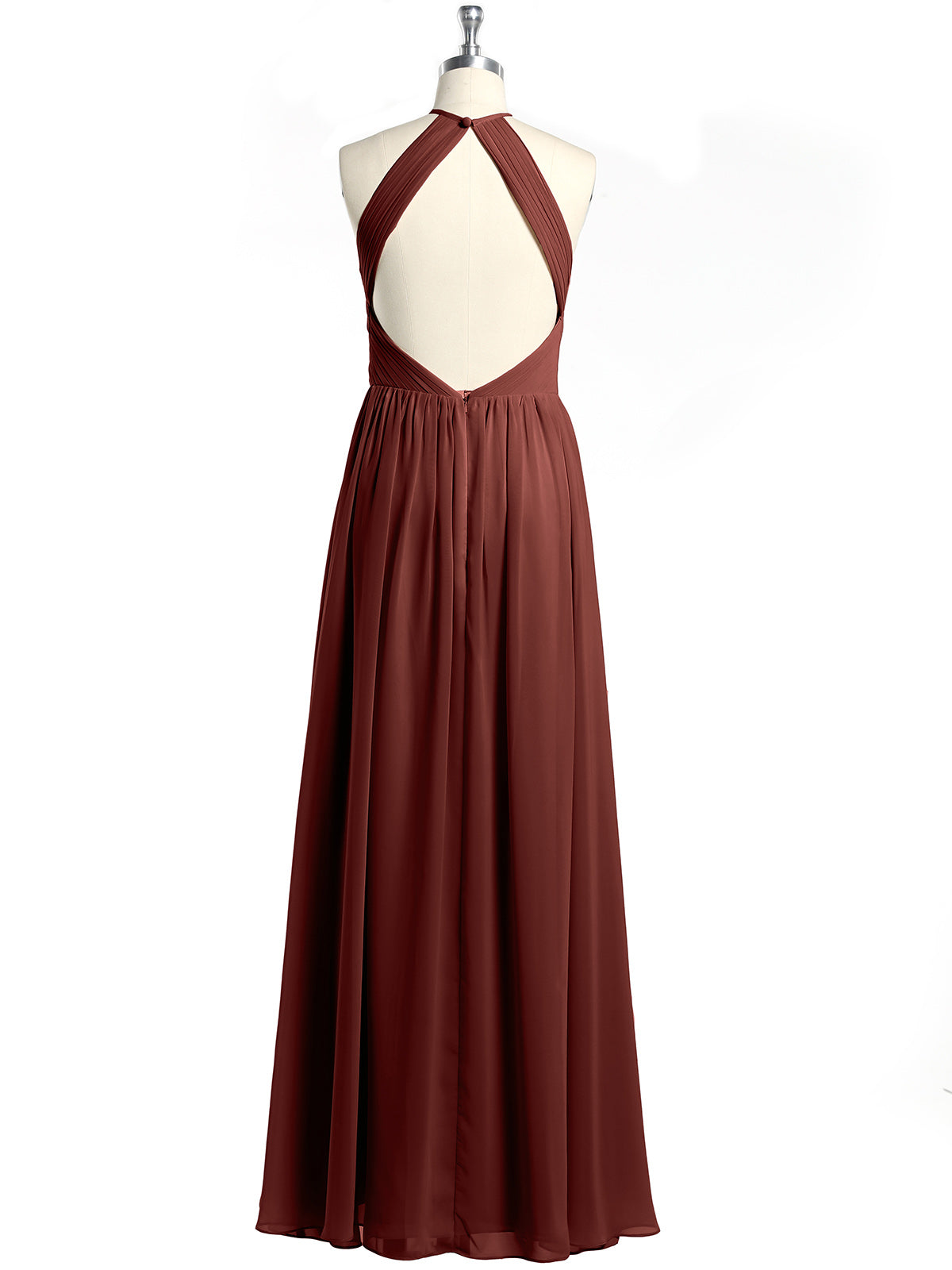 Vestidos de chiffon estilo halter con cuerpo plisado Terracota
