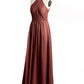 Vestidos de chiffon estilo halter con cuerpo plisado Terracota