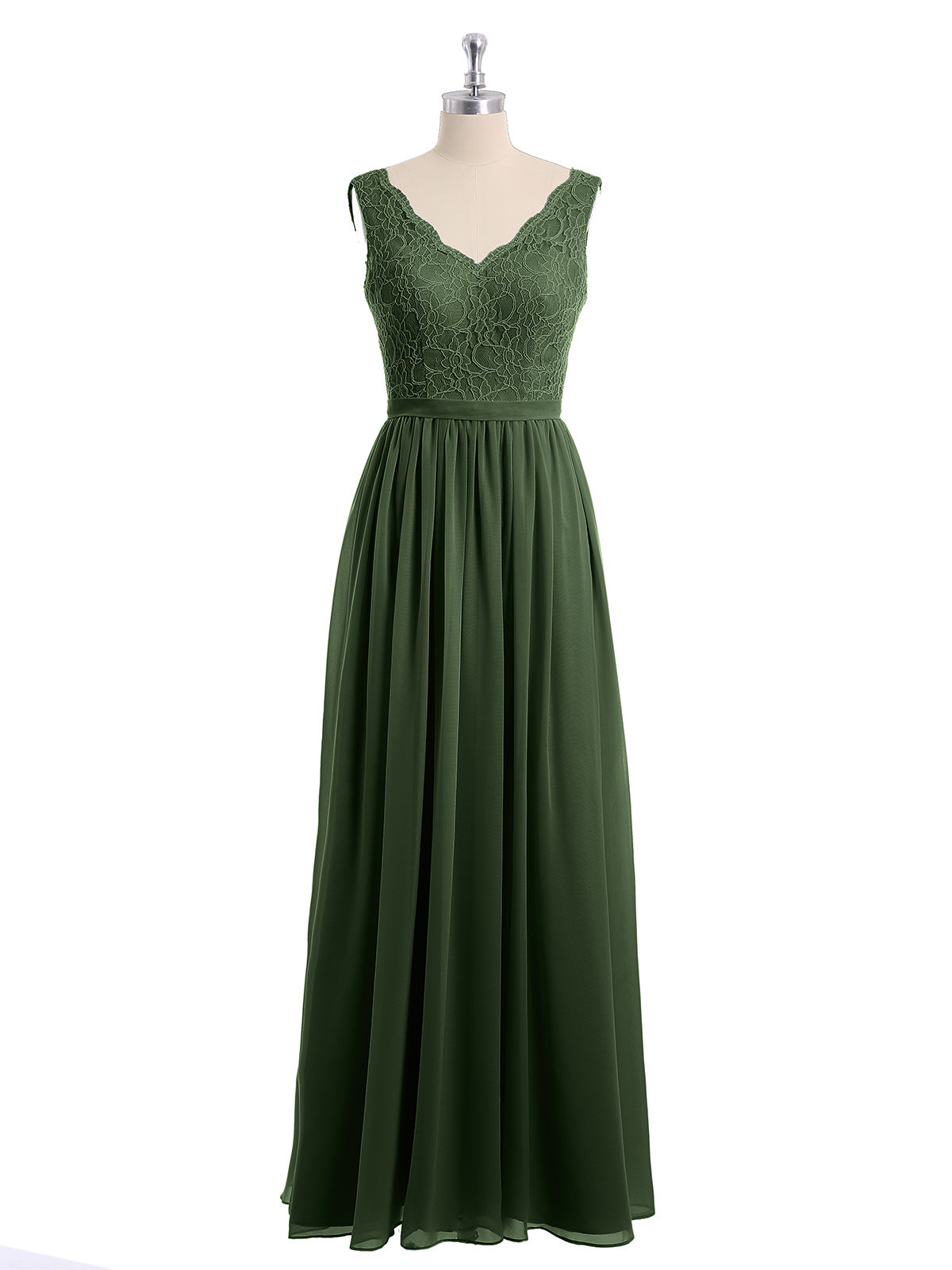 Vestidos largos con la parte superior de encaje y la parte inferior de chiffon Verde Oliva