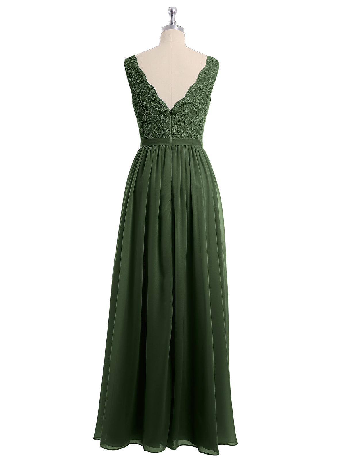 Vestidos largos con la parte superior de encaje y la parte inferior de chiffon Verde Oliva