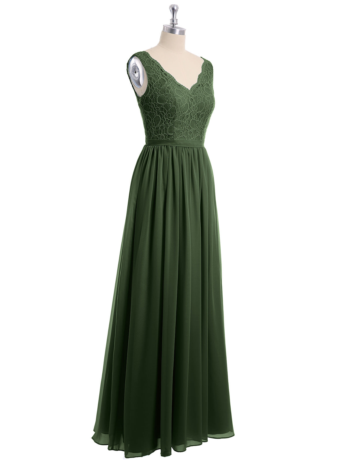 Vestidos largos con la parte superior de encaje y la parte inferior de chiffon Verde Oliva