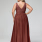 Vestidos largos con la parte superior de encaje y la parte inferior de chiffon Terracota Tallas Grandes
