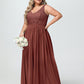 Vestidos largos con la parte superior de encaje y la parte inferior de chiffon Terracota Tallas Grandes