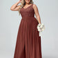 Vestidos largos con la parte superior de encaje y la parte inferior de chiffon Terracota Tallas Grandes