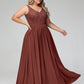Vestidos largos con la parte superior de encaje y la parte inferior de chiffon Terracota Tallas Grandes