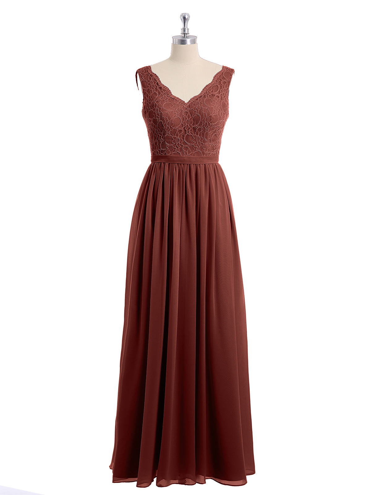 Vestidos largos con la parte superior de encaje y la parte inferior de chiffon Terracota