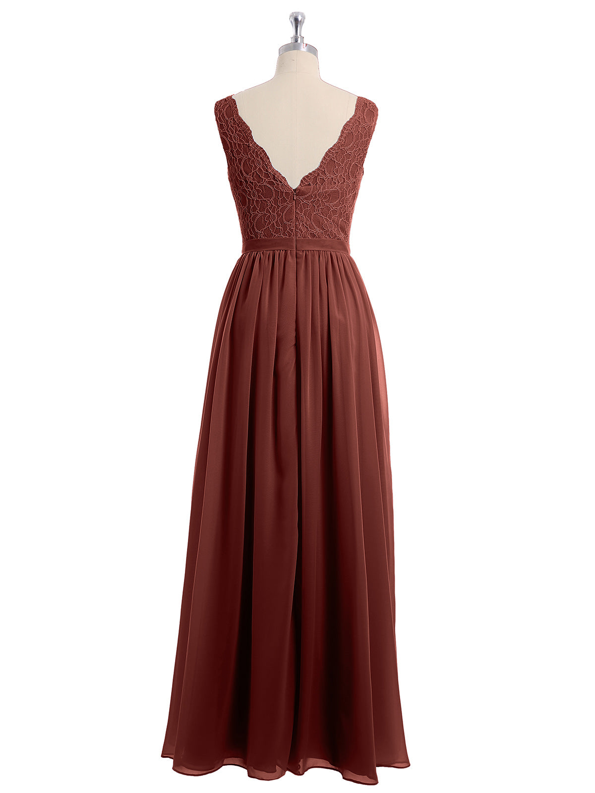 Vestidos largos con la parte superior de encaje y la parte inferior de chiffon Terracota