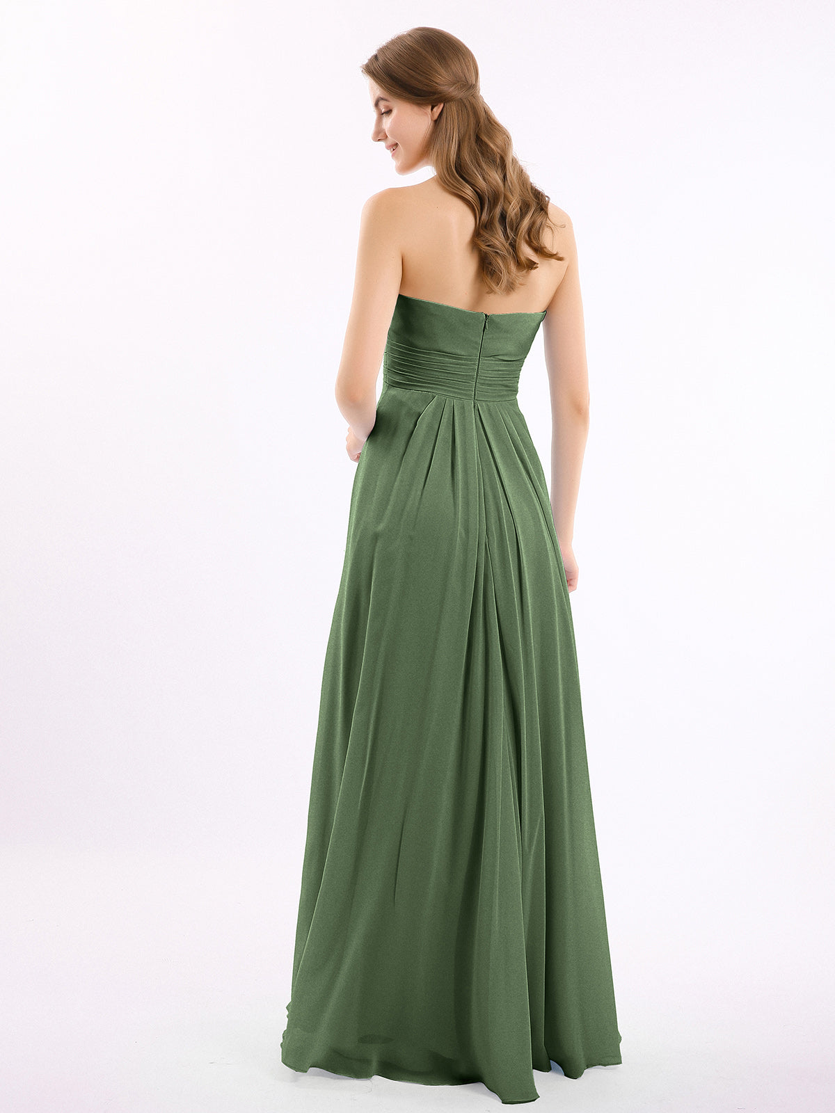Vestidos de chiffon sin tirantes con escote en corazón Verde oliva Tallas Grandes