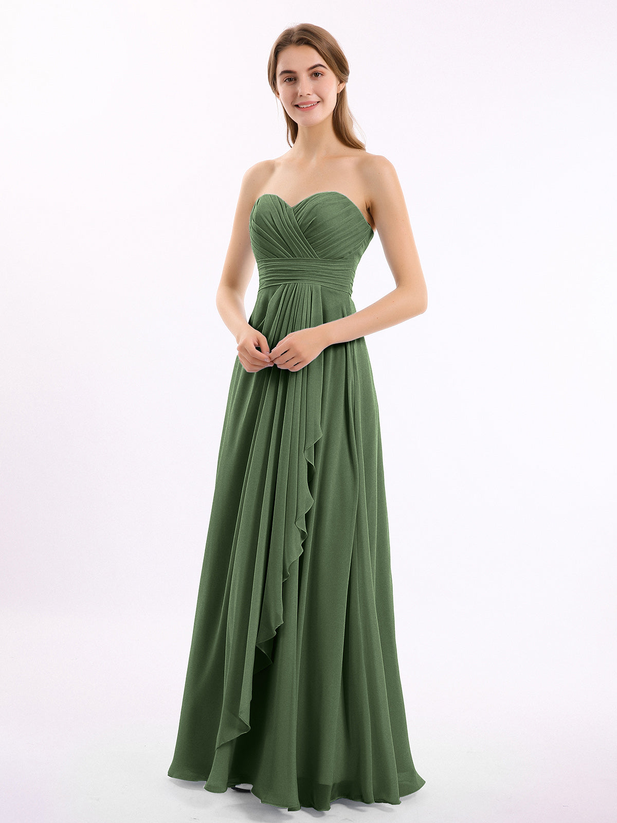 Vestidos de chiffon sin tirantes con escote en corazón Verde oliva Tallas Grandes