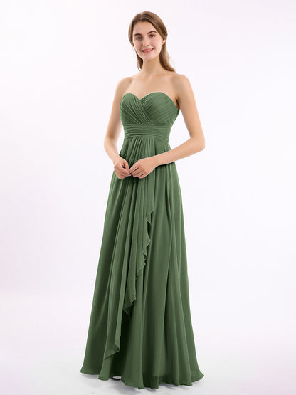 Vestidos de chiffon sin tirantes con escote en corazón Verde oliva Tallas Grandes