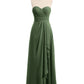 Vestidos de chiffon sin tirantes con escote en corazón Verde oliva Tallas Grandes