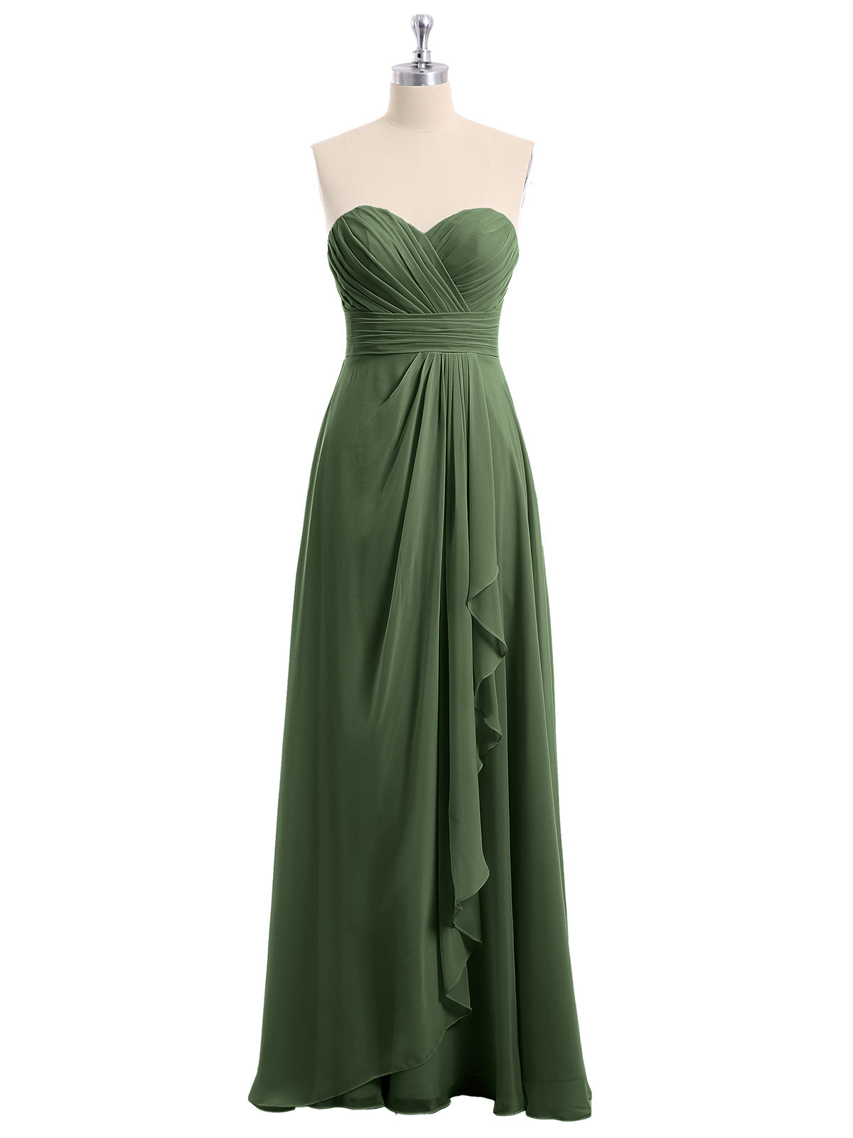 Vestidos de chiffon sin tirantes con escote en corazón Verde oliva Tallas Grandes