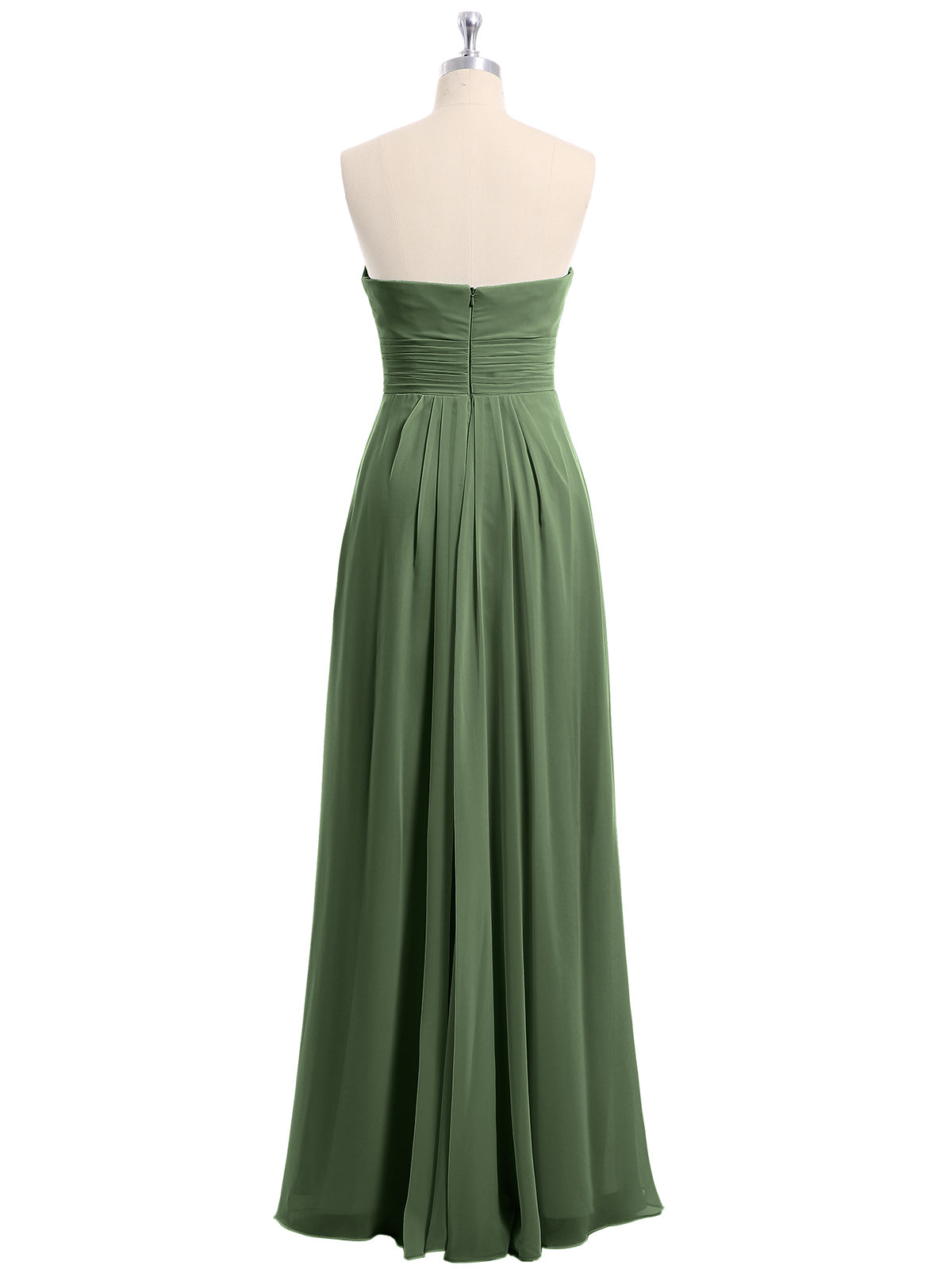 Vestidos de chiffon sin tirantes con escote en corazón Verde oliva Tallas Grandes