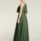 Vestidos de chiffon con cuerpo de dos capas de volantes Verde Oliva Tallas Grandes