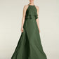 Vestidos de chiffon con cuerpo de dos capas de volantes Verde Oliva Tallas Grandes