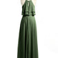Vestidos de chiffon con cuerpo de dos capas de volantes Verde Oliva Tallas Grandes