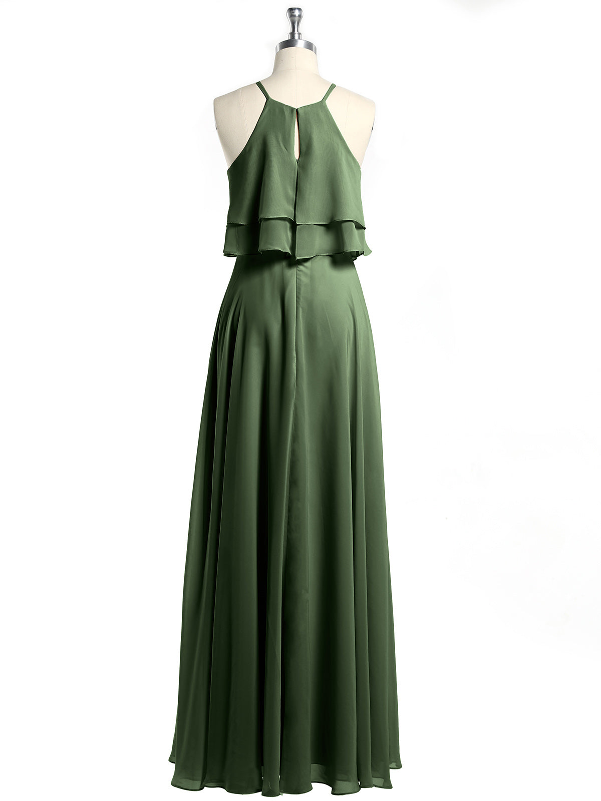 Vestidos de chiffon con cuerpo de dos capas de volantes Verde Oliva Tallas Grandes