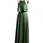 Vestidos de chiffon con cuerpo de dos capas de volantes Verde Oliva Tallas Grandes