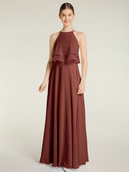 Vestidos de chiffon con cuerpo de dos capas de volantes Terracota Tallas Grandes