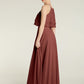 Vestidos de chiffon con cuerpo de dos capas de volantes Terracota Tallas Grandes