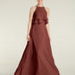 Vestidos de chiffon con cuerpo de dos capas de volantes Terracota Tallas Grandes
