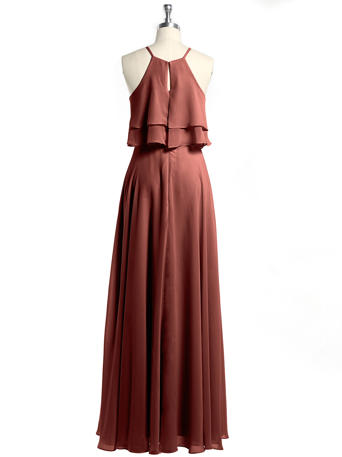 Vestidos de chiffon con cuerpo de dos capas de volantes Terracota