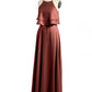 Vestidos de chiffon con cuerpo de dos capas de volantes Terracota