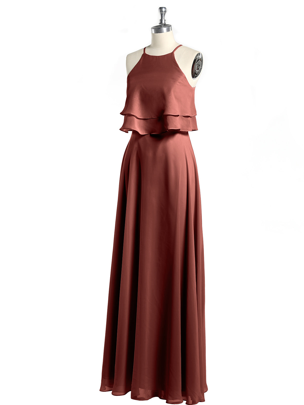 Vestidos de chiffon con cuerpo de dos capas de volantes Terracota Tallas Grandes